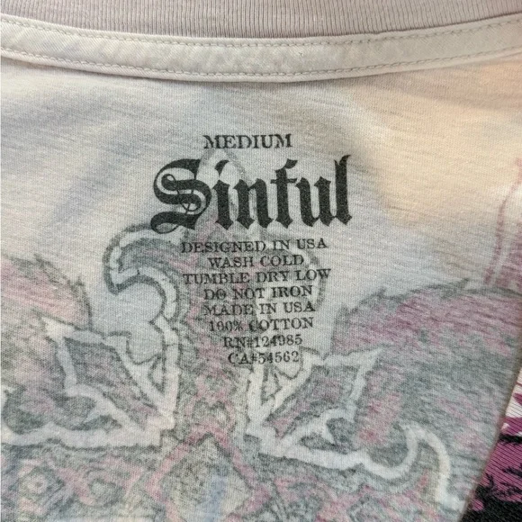 Y2K Sinful Affliction Purple and Pink Graphic Fitted Tee - Picture 3 of 3